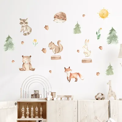 Cartoon Bär Fuchs Kaninchen Niedliche Tiere Wandaufkleber Kinderzimmer Dekoration für Schlafzimmer Image