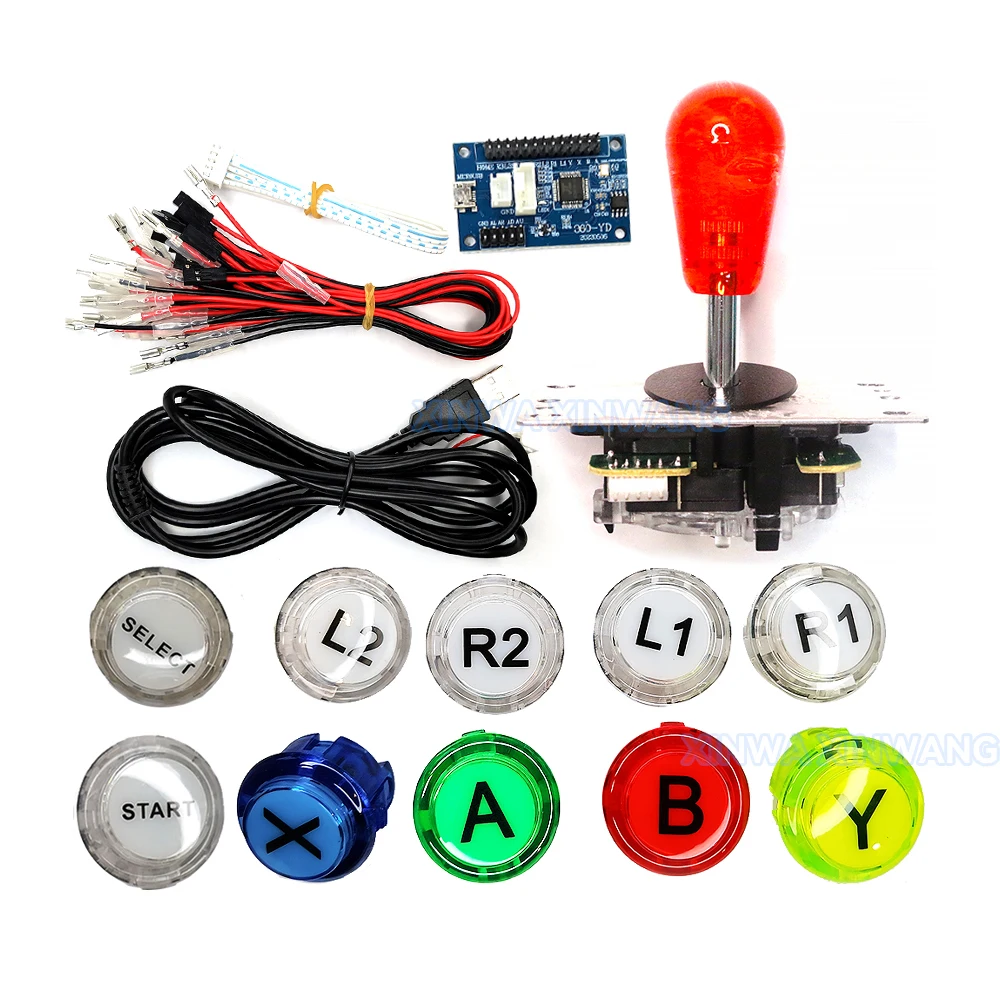 Xbox360 pc in 1 usb board arcade diy kit null verzögerung spiel 30mm druckknopf klarer ball top joystick 8 wege befehl controller Image