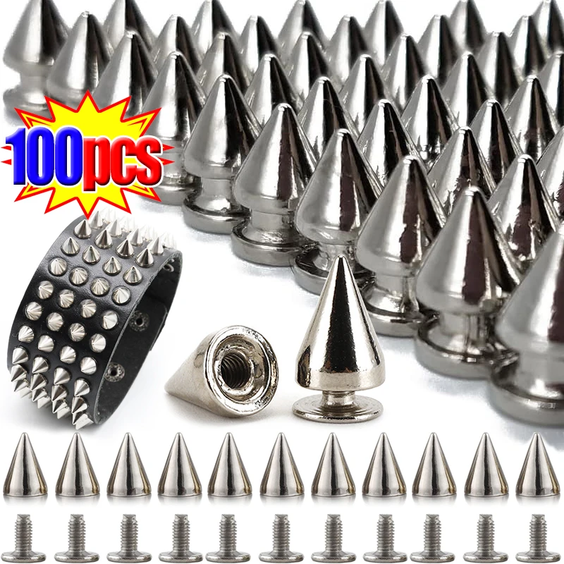 Silber kegel Nieten und Spikes Metall DIY Handwerk coole Punk Kleidungs stück Nieten für Kleider tasche Schuhe Leder Punk Handwerk Großhandel