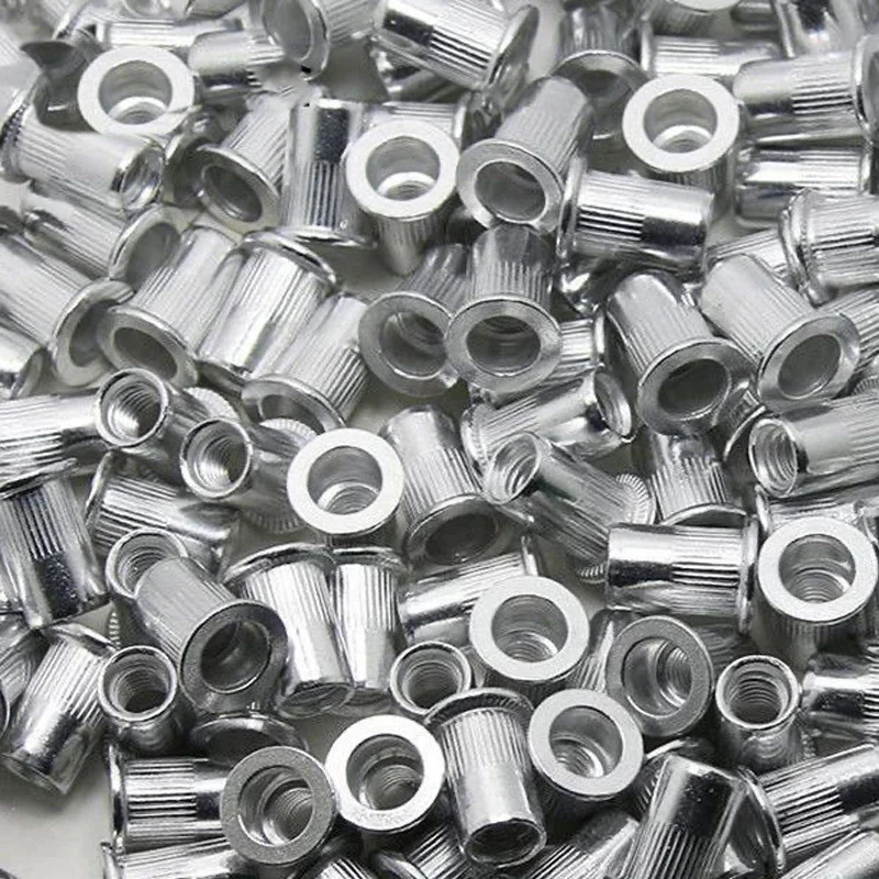100/50/20 Stück Nietmuttern-Set aus Aluminiumlegierung, flacher Kopf, Gewinde, Nieteneinsatz, Nutsert-Kappe, Nietmuttern-Sortiment M3/4/5/6/8/10/12 Image