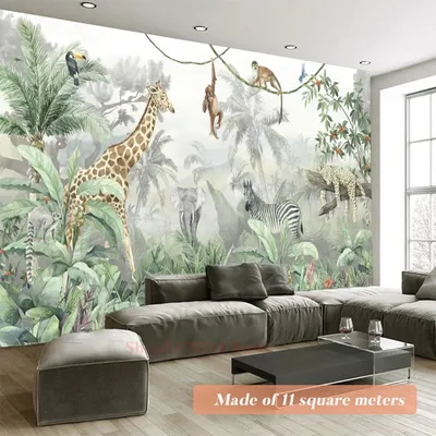 Größe Anpassbare Tropical Dschungel 3D Tapeten Kontaktieren Foto Tiere Wandbild Für Kinder Zimmer Image