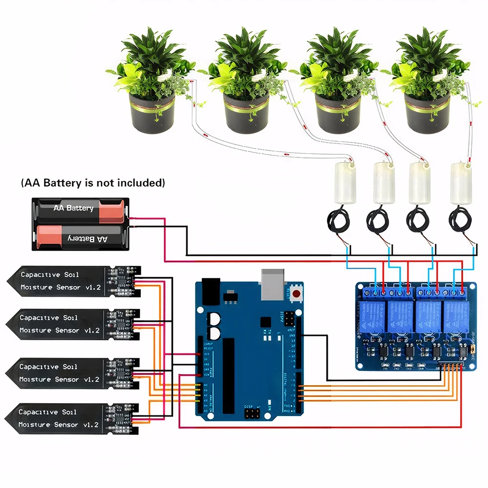 Selbst bewässerungs system 1 Kanal 5V Relais modul Bodenfeuchte regelungs satz Wasserpumpe 4m Vinyls ch lauch DIY Tropf bewässerungs system Image