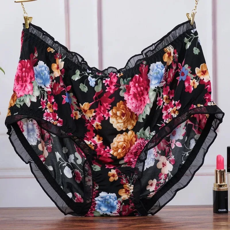 Große Größe Mittlere Taille Damen Höschen Mode Druck Slips Unterwäsche Damen Sexy Spitze Rüschen Nahtlose Elastische Unterhose Dessous Image