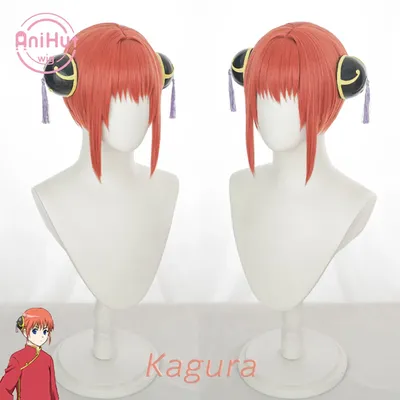 【AniHut】Kagura Anime Gin Tama orange Cosplay Perücke Kopfbedeckung Haarspangen Prop Hitzebeständiges Image