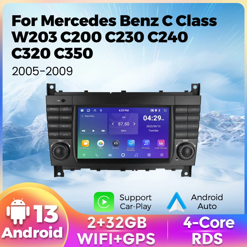 7-Zoll-Android 13 Autoradio geeignet für Mercedes Benz C Klasse W203 C200 C230 C240 C320 C350 2013-2015 Carplay Auto GPS FM Audio Image