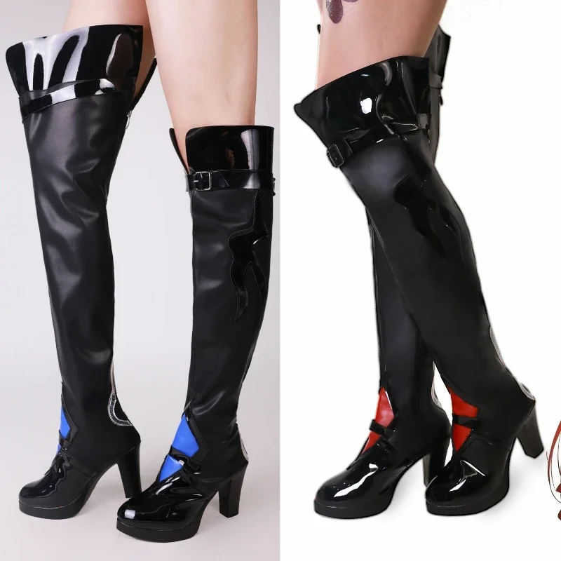 Spiel Honkai:Star Rail Galaxy Ranger Acheron Pu Leder Metall Schnalle Schnürsenkel elegante Asymmetrie Heels Stiefel Cosplayer Cosplay Schuhe