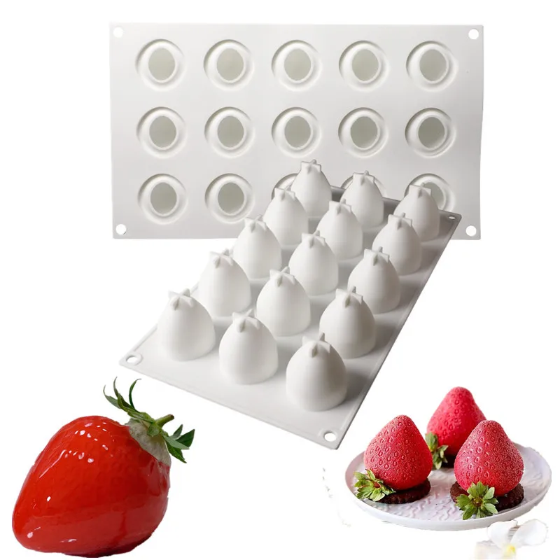 15-Loch-Erdbeerkuchen-Silikon-Backform, Mousse, Schokolade, Eis, Gelee, Backen, Gebäck, Dekoration, Werkzeug, Küchenzubehör Image
