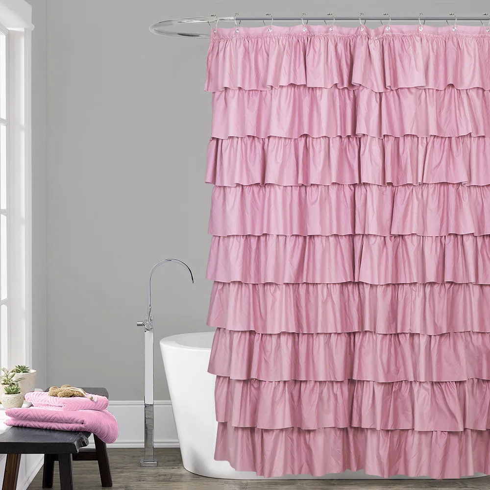 Weiße Spitze Rüsche Dusche Vorhang Wohnkultur Wasserdichte Polyester Dekorative Bad Zubehör Große für Duschen und Badewannen