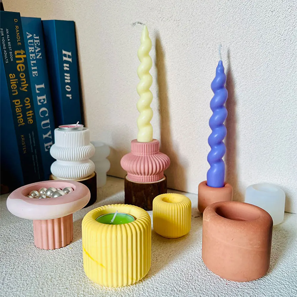Klassischer gestreifter Kerzenhalter, Silikonform, DIY-Kerzenständer, Betonform, Teelichthalter, Gips 2024, Weihnachtsform Image