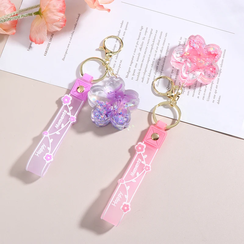 Acryl flüssige Cartoon mädchen hafte Sakura Tagebuch Kirschbaum Öl Treibsand Flasche Schlüssel bund Anhänger Kette Image