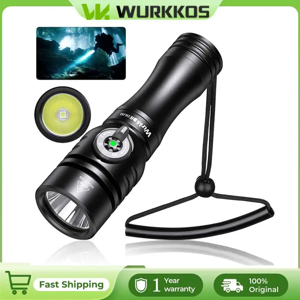 Wurkkos DL02 Tauchtaschenlampe 3000LM 496M Unterwasser-Taschenlampe mit großer Reichweite und drehbarem Magnetschalter für Höhlenforschung Image