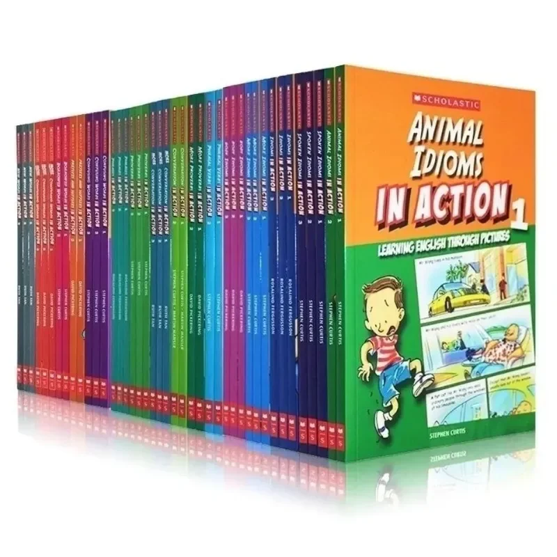 45 Bücher schulischen in Aktion Wörter/Idiome Bücher für Kinder Englisch Kinder Buch Geschenk box Cartoon Bilder geschichte Livre Libro Image