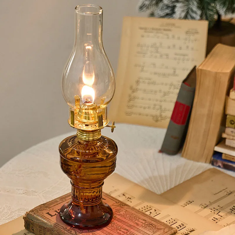 Vintage-Öllampen aus Glas für den Innenbereich, rustikale Lampe, Laterne, Heimdekoration, Beleuchtung, Kammer, Öllampe, Notfall-Hürrikan-Lampen
