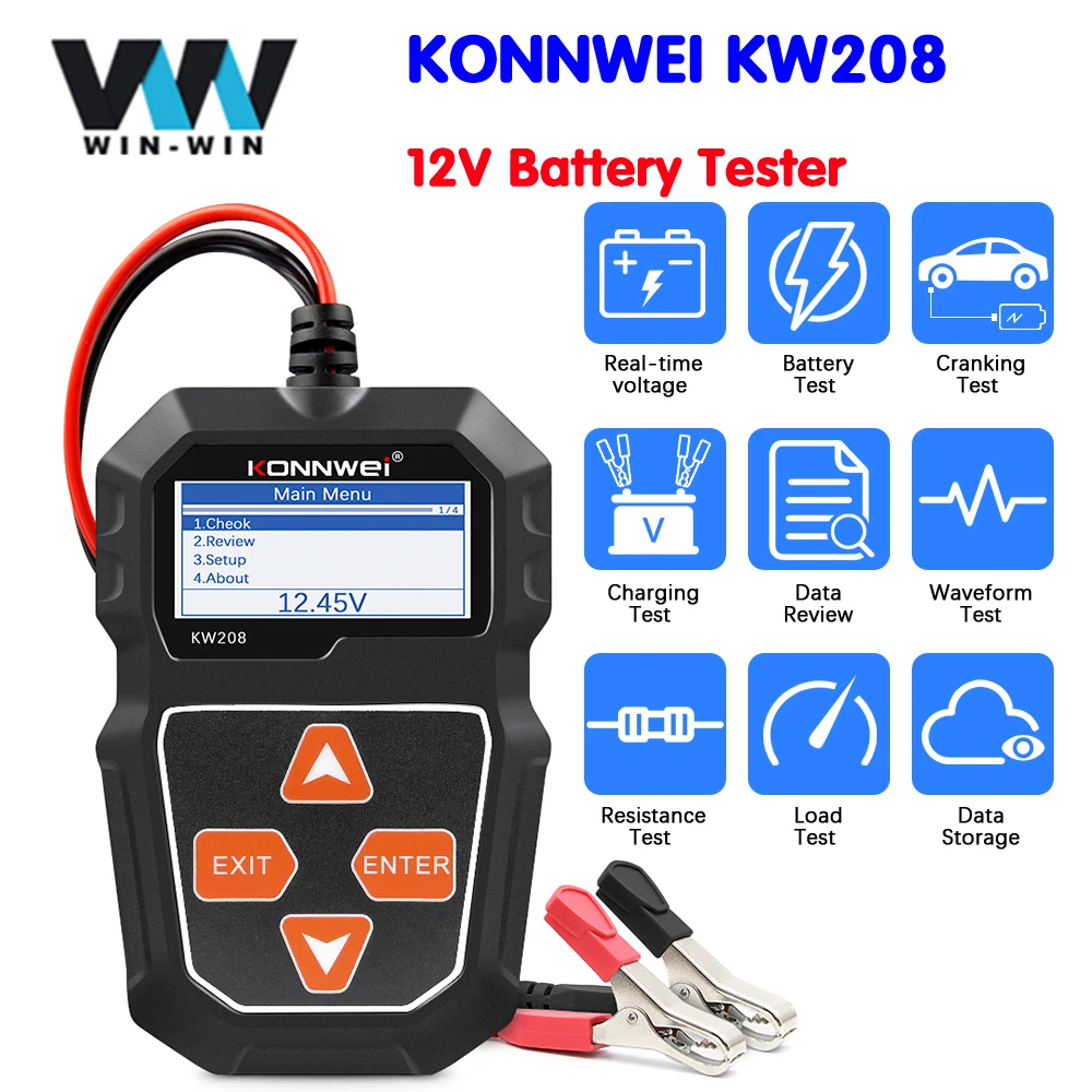 Konnwei kw208 12V Autobatterie tester Last tester Kfz-Generator analysator Wellenform spannungs test für Auto/Motorrad Image