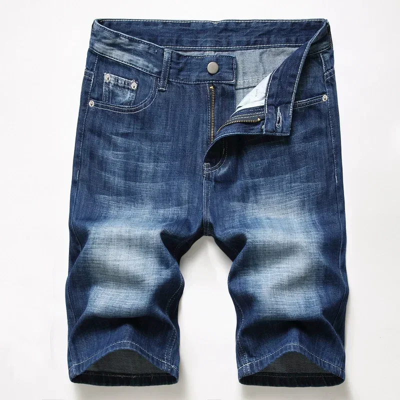 Sommer neue Herren Denim Shorts blau gerade Slim Fit modische zerrissene kurze Jeans Hip Hop High Street Casual Shorts männlich Image