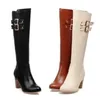 Große Größe Mode Kniehohe Stiefel Frauen Coss Spielen Schuhe Herbst Winter frauen Hohe Stiefel Schwarz Weiß Braun Schuhe 2025