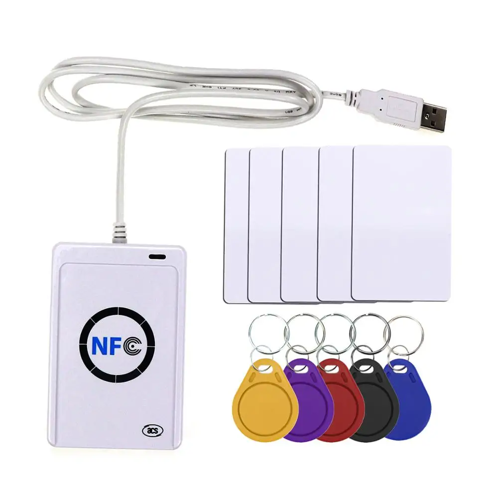 Nfc reader usb acr122u kontaktlose smart ic karte und writer rfid kopierer kopierer duplikator 5 stücke uid veränderbarer tag karten schlüssel anhänger Image