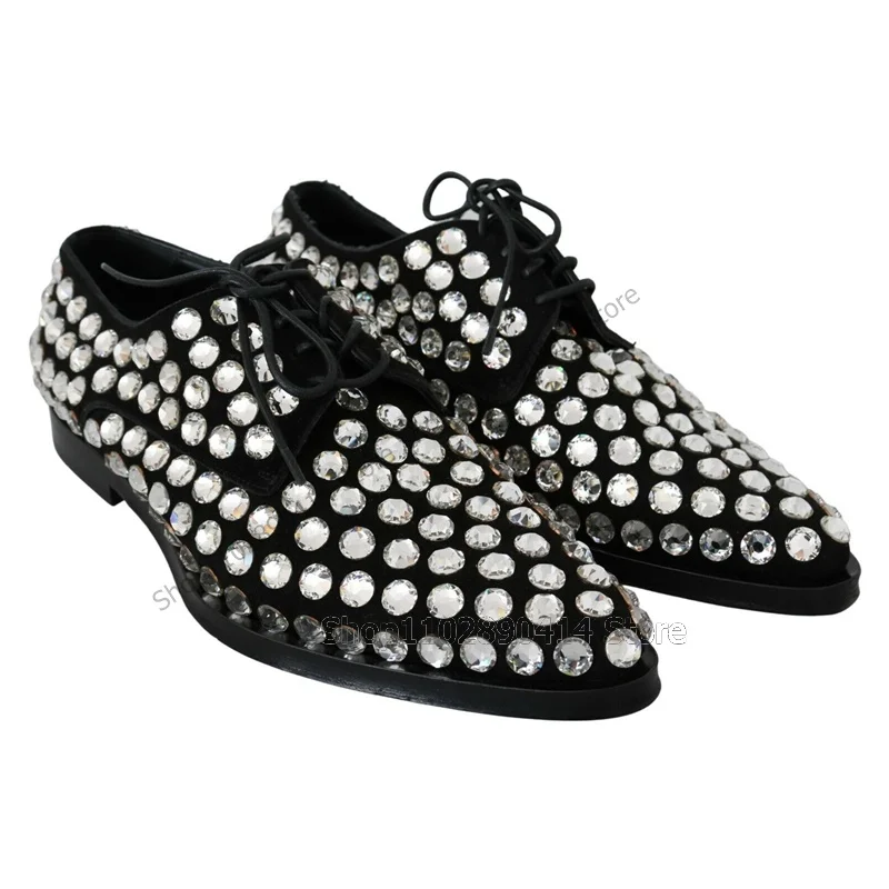 Silber Kristall Dekor schwarz spitzen Zehen Männer Schuhe Mode schnüren männliche Schuhe Luxus handgemachte Party Fest Hochzeit Männer Kleid Schuhe