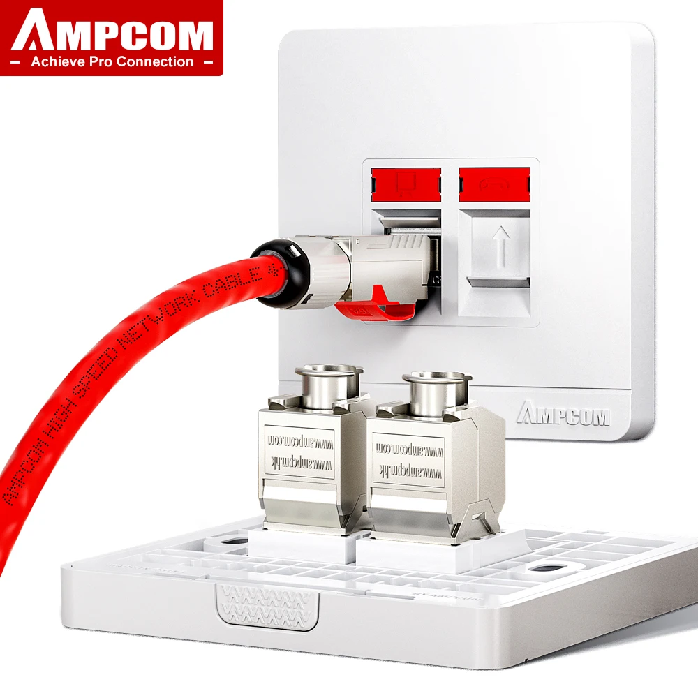 AMPCOM Wandfrontplatte mit CAT7 10 Gbit/s STP Keystone-Buchse, selbstsicherndes RJ45-Modul aus Zinklegierung mit 86-mm-Wandplatte Image