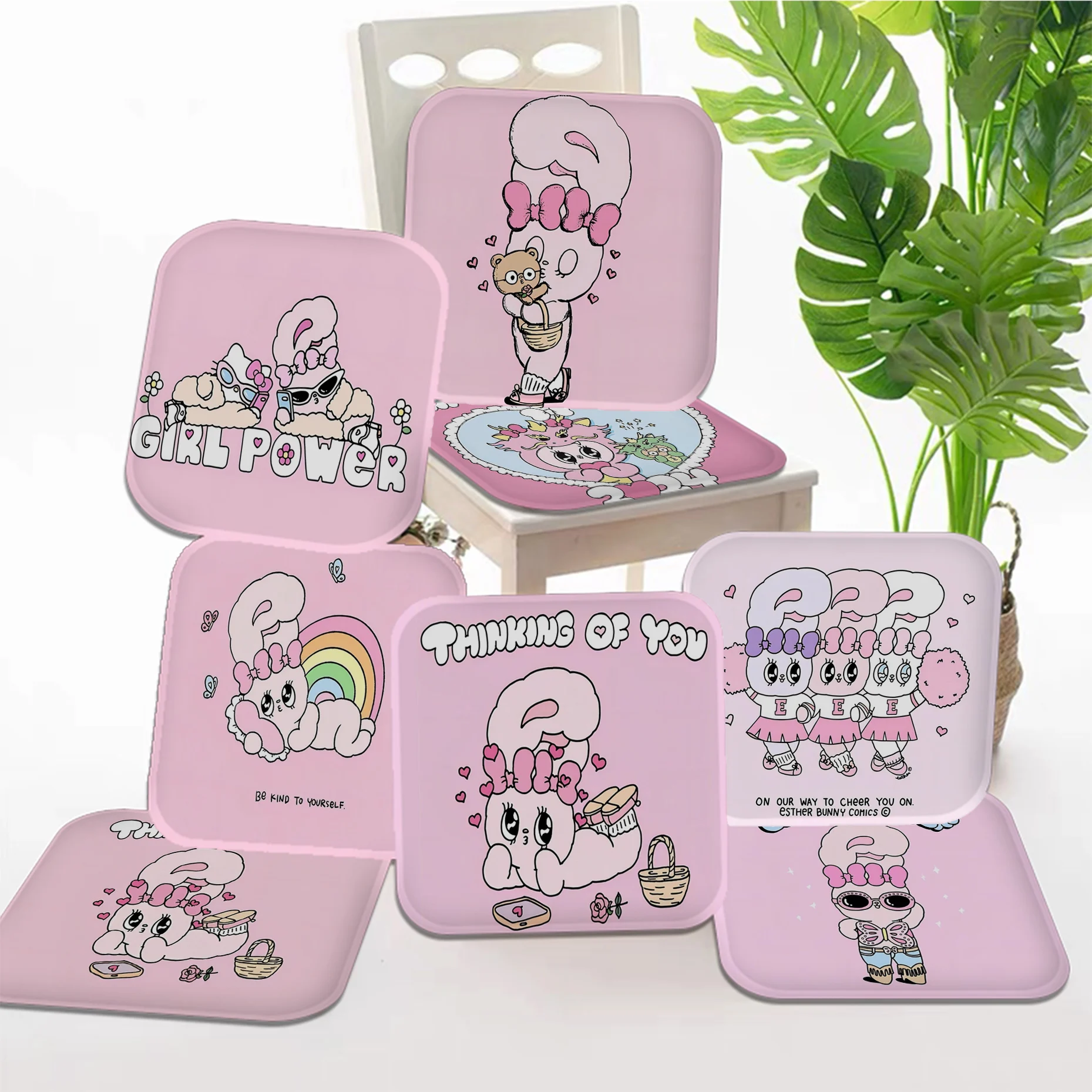 Niedliche rosa Esther Bunny dekorative Stuhl matte Soft Pad Sitzkissen für Esszimmer Terrasse Home Office Indoor Outdoor Garten Sofa Dekor Image