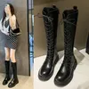 Damen stiefel Herbst weibliche High Platform Gothic Schuhe schwarze Lederstiefel schnüren Frauen