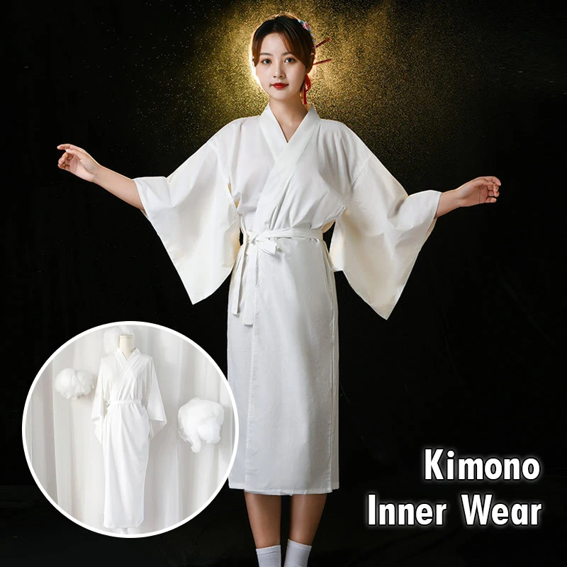 Japanischer traditioneller Kimono Juban Damen Weißer Yukata Kimono Unterfutter mit Gürtel Haori Intim Kimono Innenbekleidung Unterwäsche Image