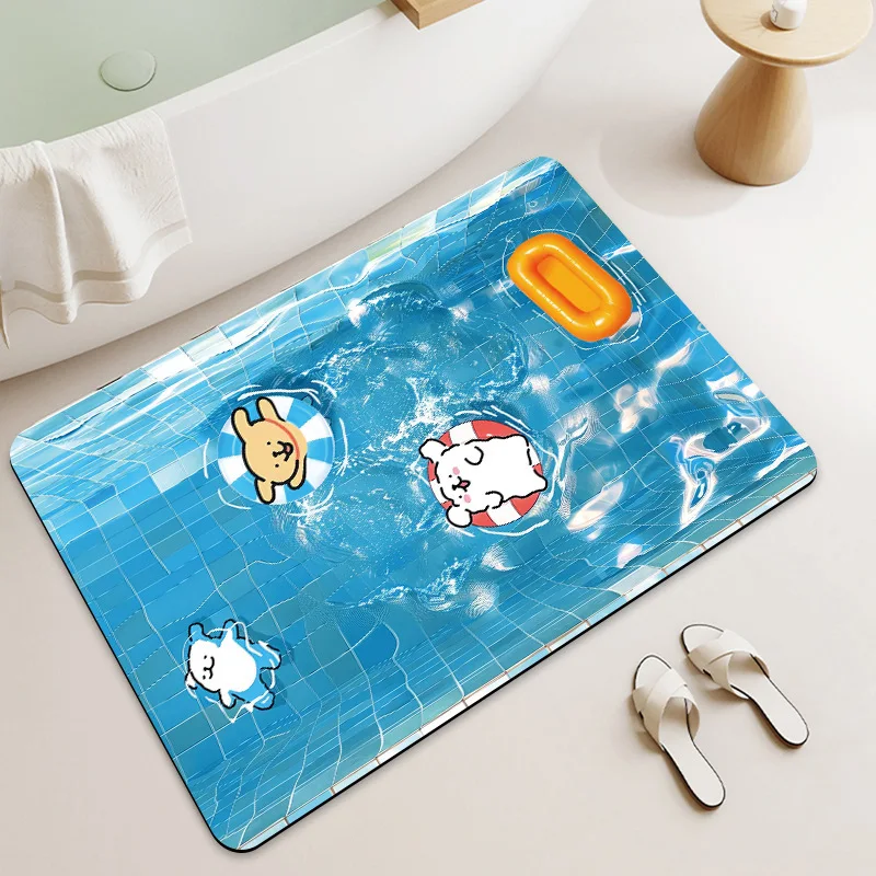 VIKAMA Kieselalgen-Schlamm, Badezimmer-Bodenmatte, Linien, Hund, rutschfeste Fußmatte, niedliche weiche Fußmatte, saugfähige, schnell trocknende Bodenmatte Image