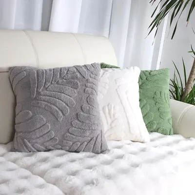 1pc Kaninchen fell Jacquard Blätter Wohn accessoires Wohnzimmer Sofa Schlafzimmer zeitgenössischen Image