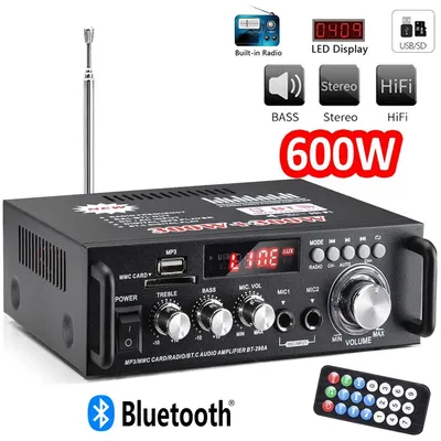Bluetooth Verstärker 300W + 300W 2,0 CH HIFI Audio Stereo Power Sound AMP für Auto Heimkino Karaok Image