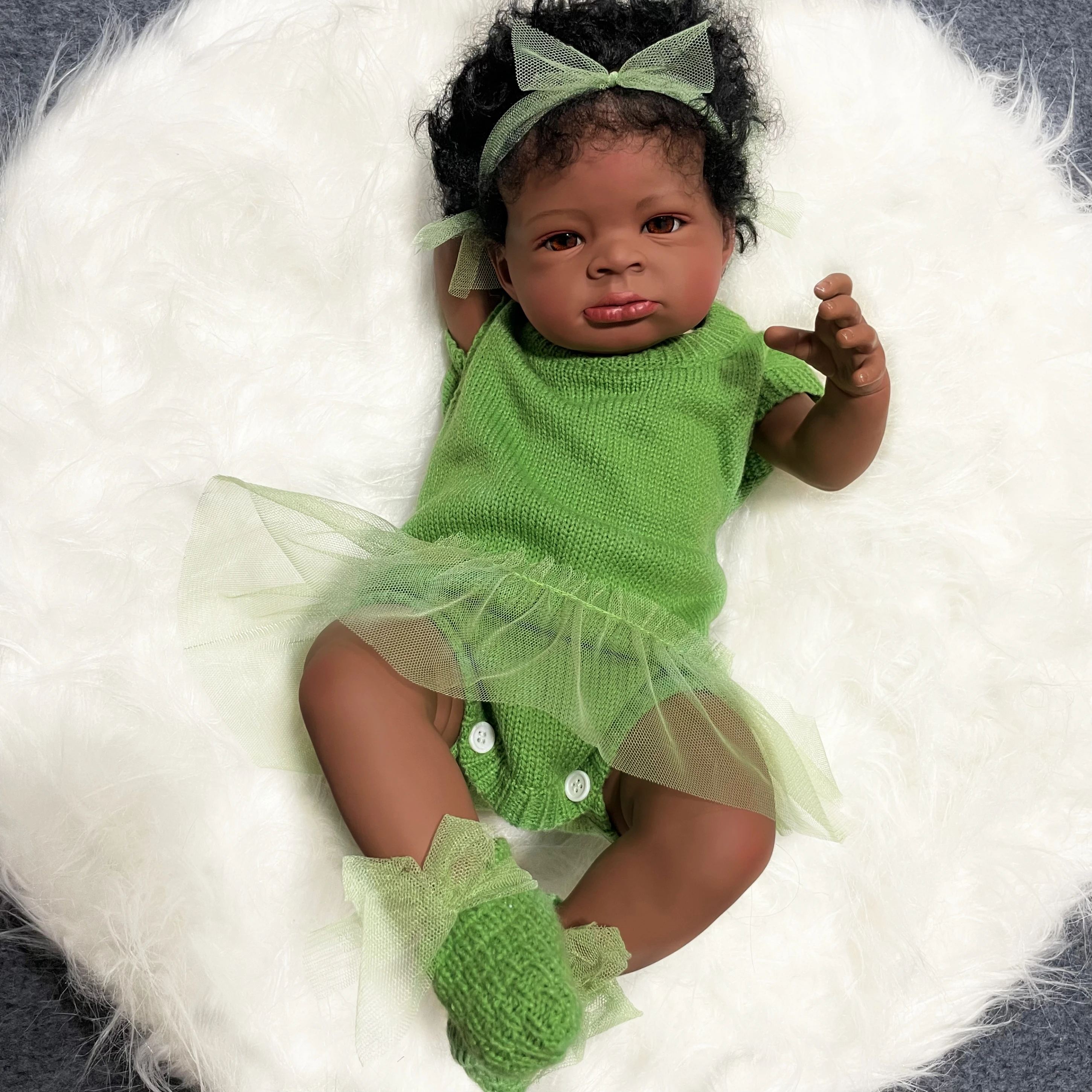 Mrb 50cm wieder geborene Baby puppe Lanny Afro amerikaner dunkle Haut Mädchen kuschel ige Puppe schöne schwarze Mädchen Sammler kunst Weihnachts puppe