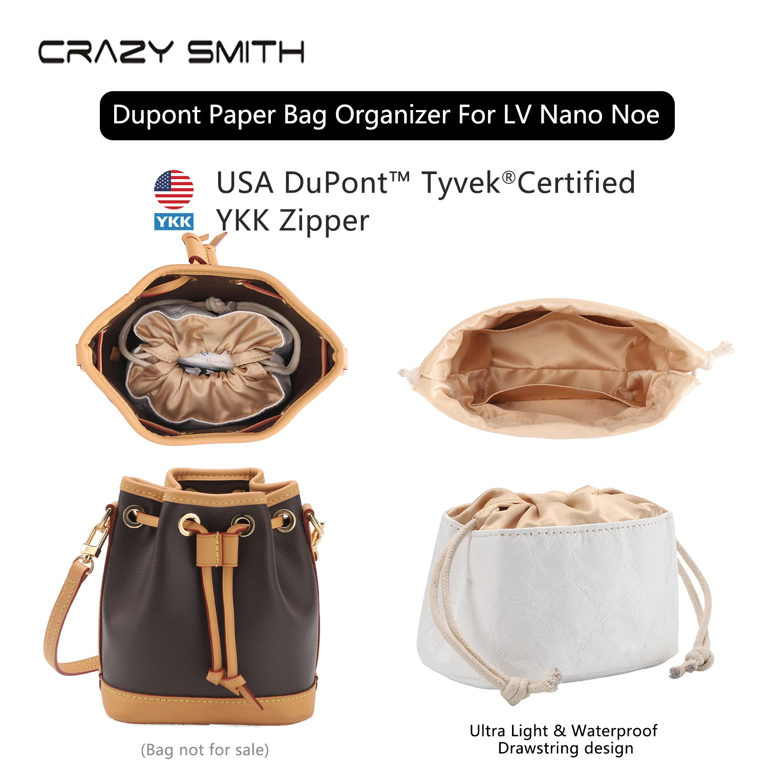 CRAZYSMITH Bag Organizer für Lv Nano Noe Handtasche Dupont Papier Innen tasche Einsatz Aufbewahrung taschen Kordel zug Liner Bag Support Shaper For LOUIS VUITTON Nano Noe Handbag
