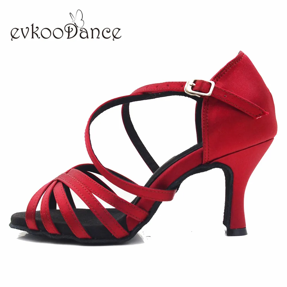 Evkoodance Größe US4-12 DIY rote Farbe Satin Latin Tanz schuhe profession elle Fersen höhe 7cm Ballsaal Salsa Frauen Tanz schuhe