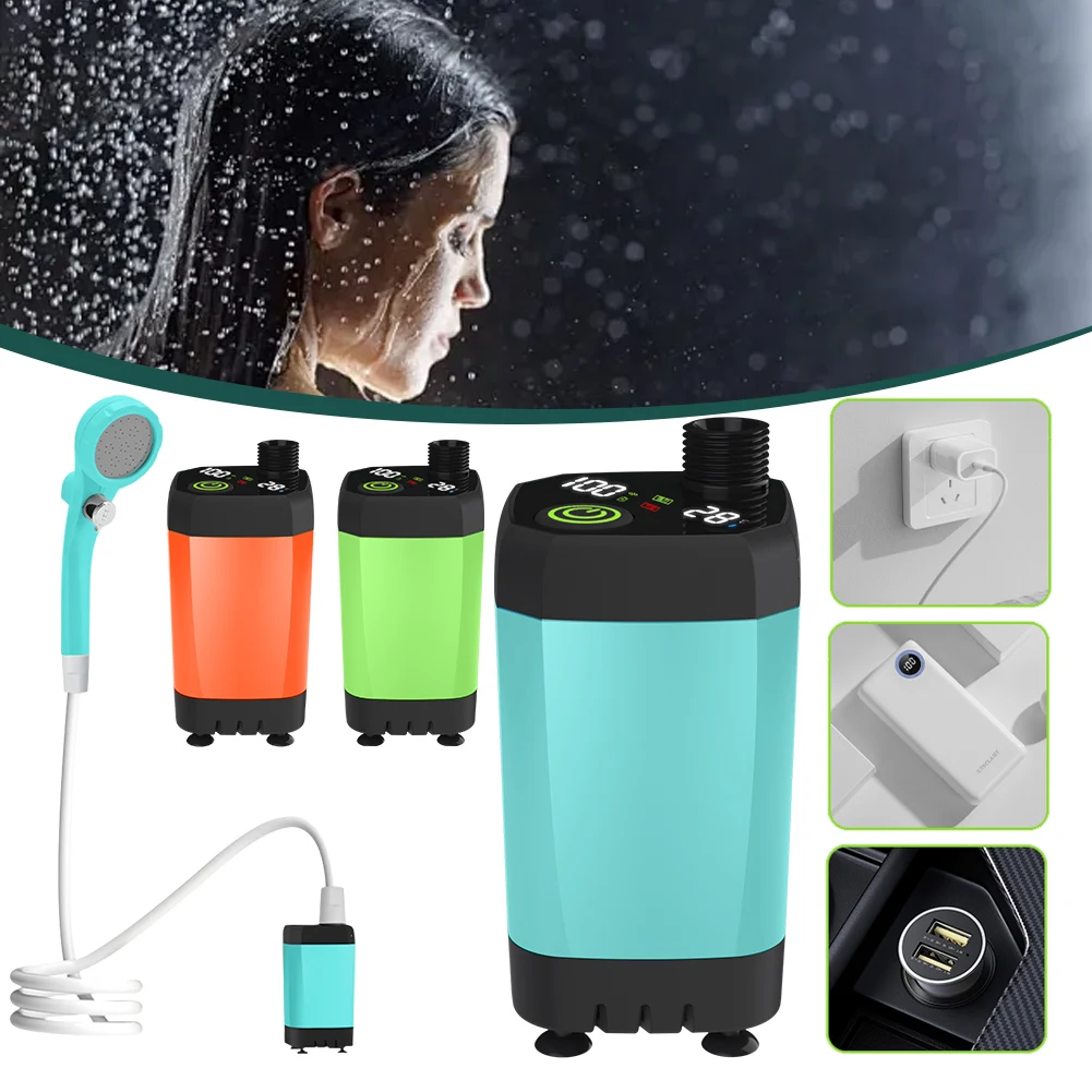 Outdoor Camping Dusche Tragbare elektrische Duschpumpe IPX7 Wasserdicht mit Digitalanzeige wiederaufladbar für Camping Wandern Strand