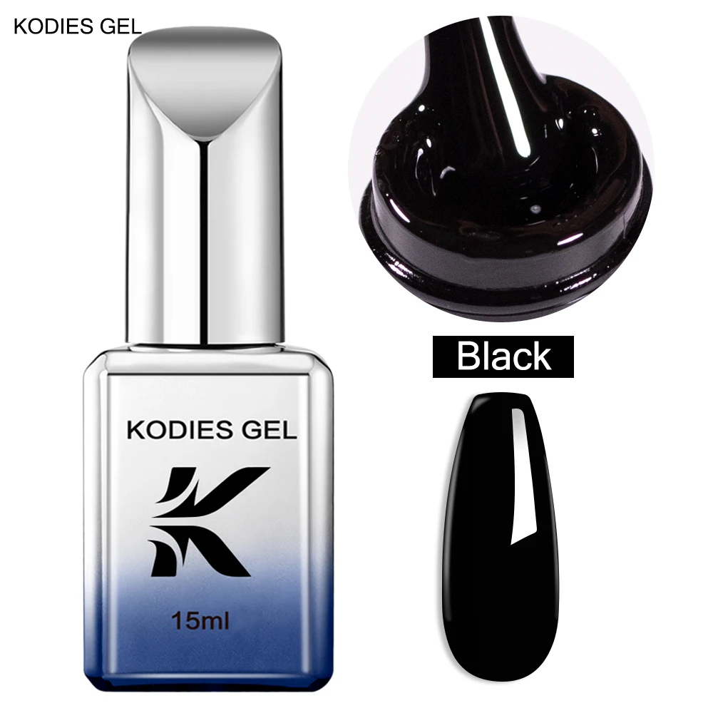 KODIES GEL Pure Black Gel Nagellack 15ML Semi Permanent UV/LED Glitter Shimmer Maniküre Esmalte Nagel Gel Lack Soak Off Lak Image