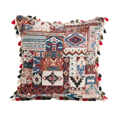 18X18 in ethnischen Boho-Kissenbezügen, böhmischer Teppich, Vintage-Stil, Rost, Korallen, Image
