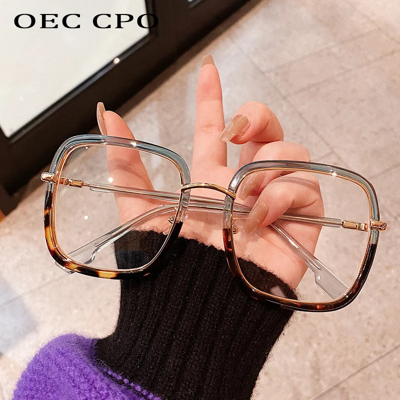 Oec cpo übergroße klare quadratische Brille Frauen Mode anti-blaue optische Brille Rahmen klassische Kunststoff Brillen fassungen Brillen Image
