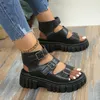 Frauen Punk Plattform Keils andalen Sommer Pu Leder dicke Sohle Sandalen Frau Schnalle Riemen rutsch feste römische Schuhe plus Größe 43 damen schuhe sommer plateau-sandalen modische sandalen