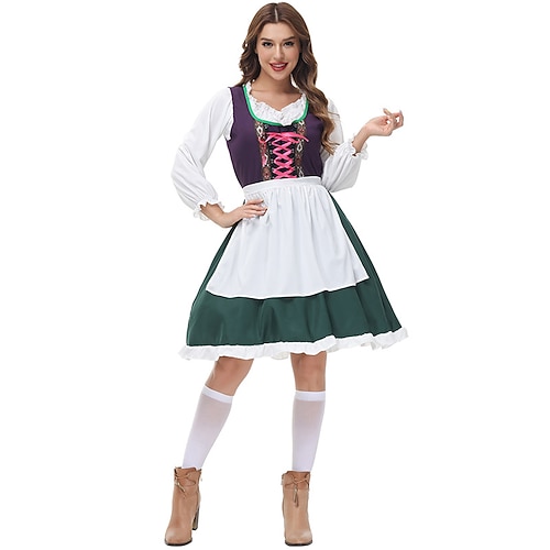 Oktoberfest Kleid Dirndl Trachtenkleider Oktoberfest / Bier Bayerisch Wiesn Wiesn Damen Stoff im traditionellen Stil Hemd Kleid Schürze Image