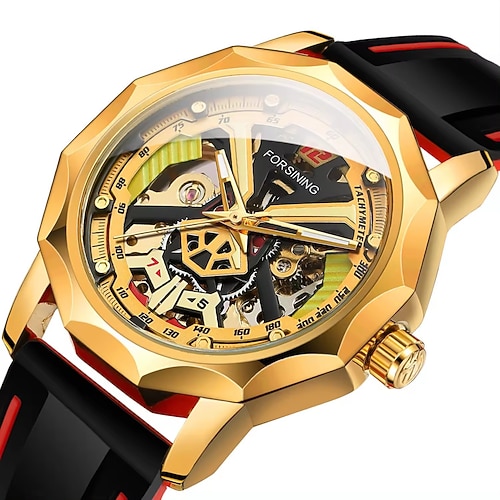 FORSINING Herren Mechanische Uhr Kreativ Modisch Lässige Uhr Armbanduhr Automatikaufzug WASSERDICHT Dekoration Kieselgel Beobachten Image