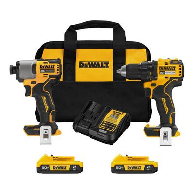 DeWalt 20V MAX Cordless Brushless Drill / Driver and Impact Driver Kit with 2 Rechargeable 2.0 Ah Lithium-Ion Batteries, 1 Charger, 2 Belt Hooks, and 1 Storage Bag DCK227D2
