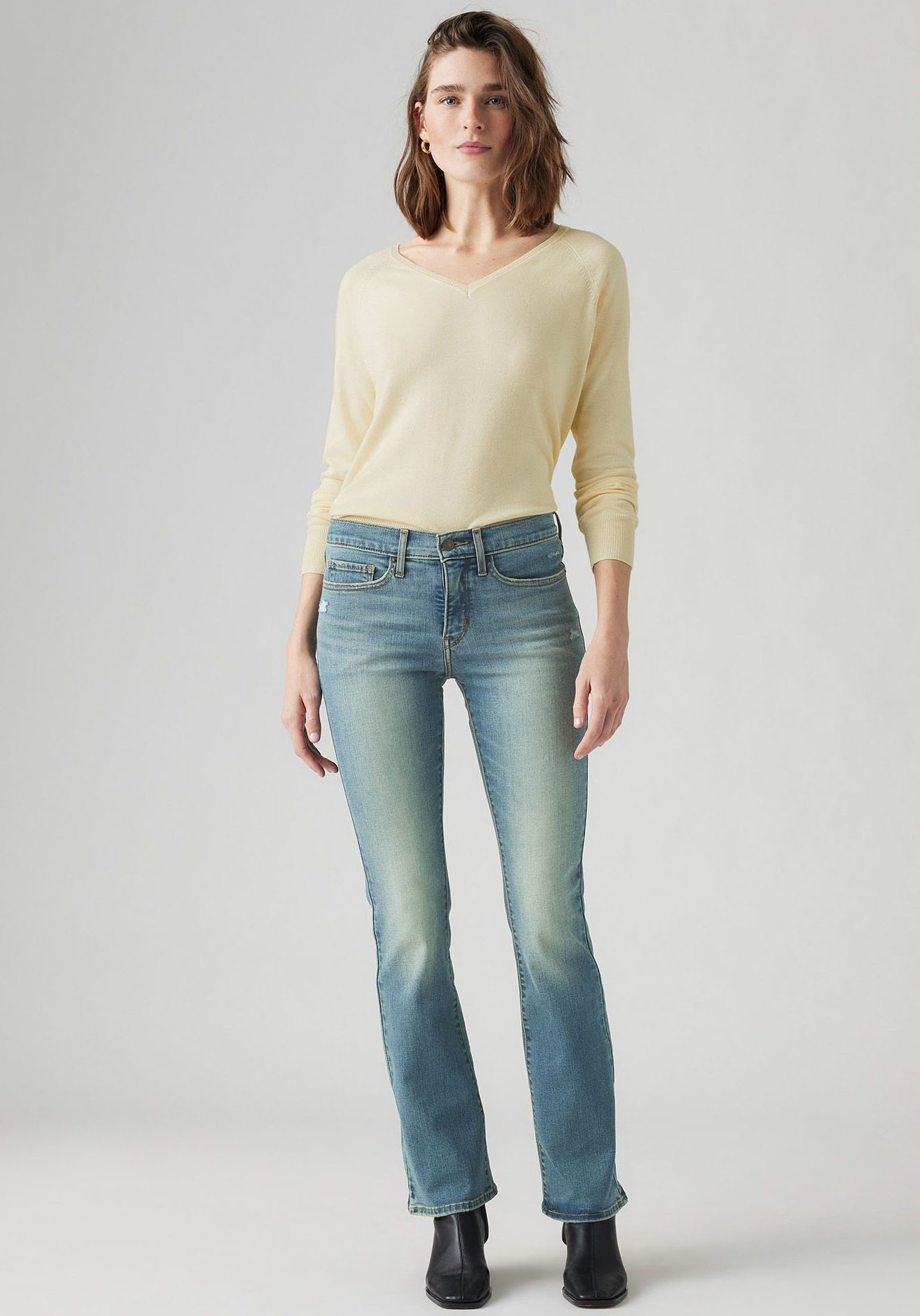 Bootcut-Jeans LEVI'S "315 Shaping Boot", Damen, Gr. 32, Länge 34, blau (cave wall), Denim/Jeans, Obermaterial: 81% Baumwolle, 18% Polyester, 1% Elasthan, lang, Jeans, Topseller Image