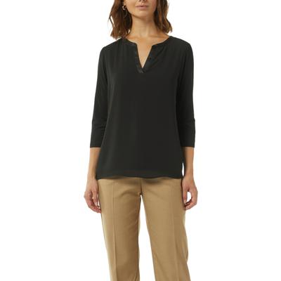 Langarmshirt COMMA, Damen, Gr. 38, schwarz, Jersey, Obermaterial: 100% Polyester. Futter: 100% Viskose, unifarben, regular fit normal, V-Ausschnitt, Langarm, Shirts, mit V-Ausschnitt