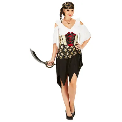 Piratin-Kleid für Damen, schwarz-gold Image