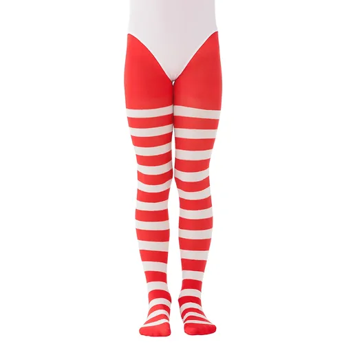Collants rayés opaques pour enfants, rouge/blanc