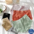 3 pièces femmes sous-vêtements sans couture culottes coton respirant fille taille moyenne grande taille Sexy dentelle Lingerie femme slips couleur unie