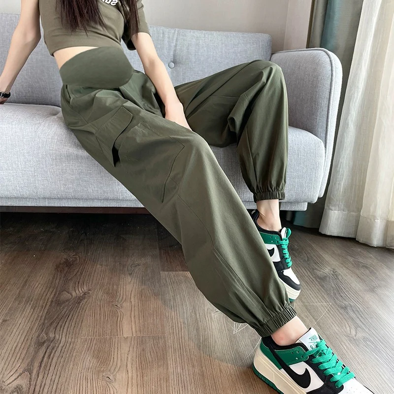 Sommer dünne coole Workwear Hosen für Mutterschaft elastische Taille Bauch Jogger Hose für schwangere Frauen Cargo taschen Schwangerschaft Image
