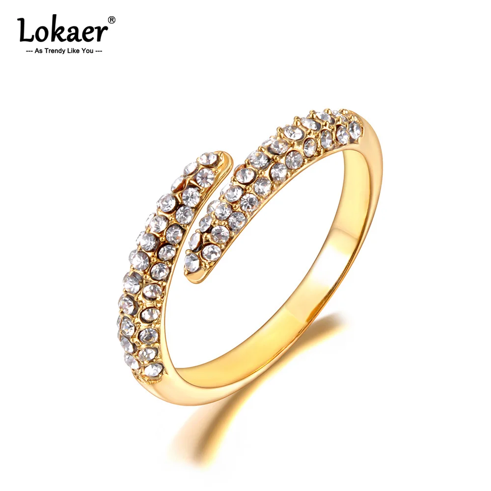 Lokaer Luxus Glänzenden Zirkonia Exquisite Edelstahl Offenen Ring Einstellbar Trendy Wasserdicht Schmuck anillos mujer R24003 Image