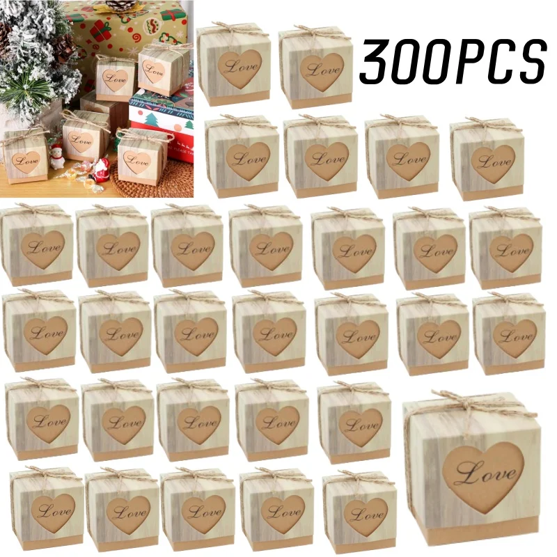 50pc Vintage personal isierte DIY Candy Box Kraft Liebe Candy Box Holzmaserung herzförmige hohle Candy Box Hochzeit Begleiter Geschenk box Image