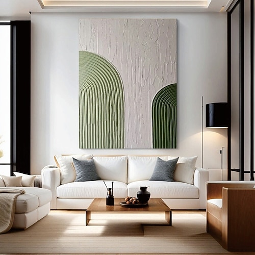 großes handgemaltes abstraktes 3D-Ölgemälde auf Leinwand handgemachte minimalistische Wandkunst moderne strukturierte grüne Malerei übergroße Leinwand Kunst Raumdekoration Image