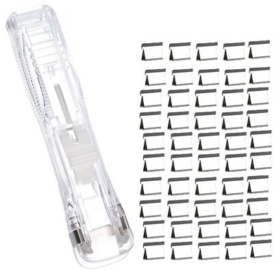 Paper Clam Clip Dispenser Handheld File Document Clipper with 50 Reuseable Stainless Steel Refill Clips for Home Office School